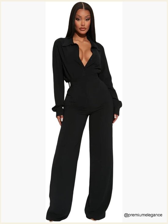 Pants - Business Casual 2 Piece Outfit - Long Sleeve Button Down Shirt and Wide Leg